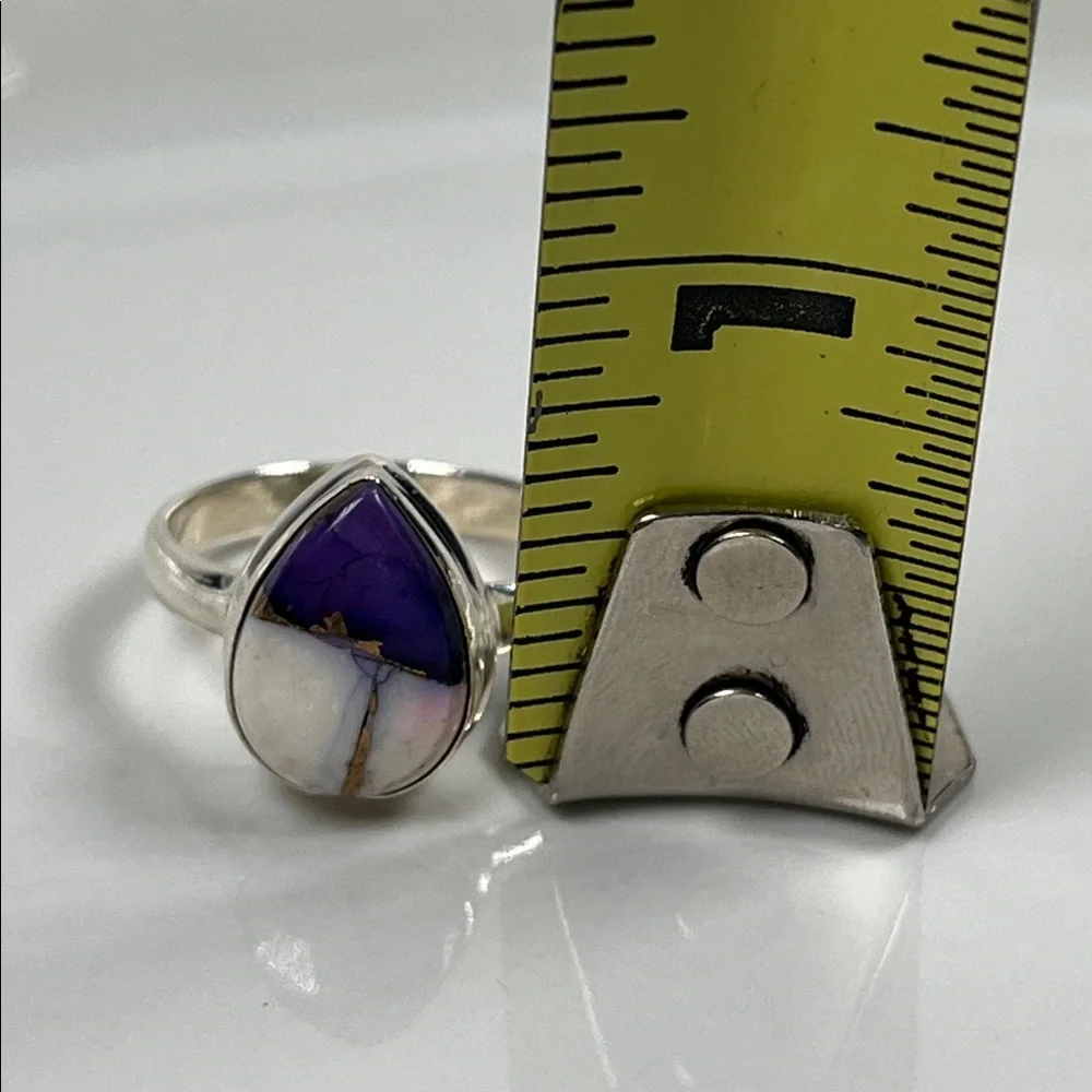 Purple Violet Dahlia Gemstone Solid 925 Sterling Silver Ring Size 9.25 - Picture 8 of 9